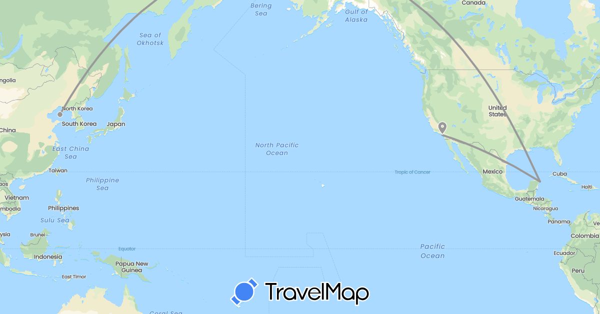 TravelMap itinerary: plane in China, Mexico, United States (Asia, North America)